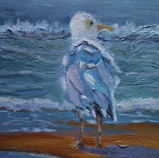 Conversation between a seagull and a little girl, Malerei, Möwen, Bilder vom Meer, Original-Kunst, Ostsee, Strand, Meer, , Wandkunst, sea