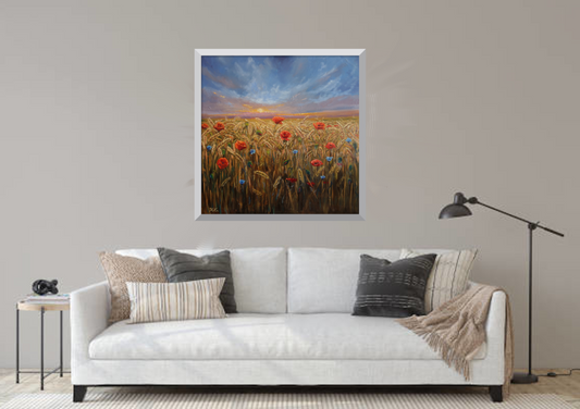 poppies in the evening light Original-Kunst, Landschaftsmalerei, Wiesen, Felder, Wohnzimmer Dekor, große Wandkunst, Geschenk Ideen, Mohn