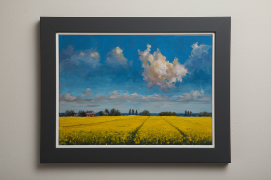 Rapsfeld und Wolke, originale Ölmalerei, 30 x 40 cm