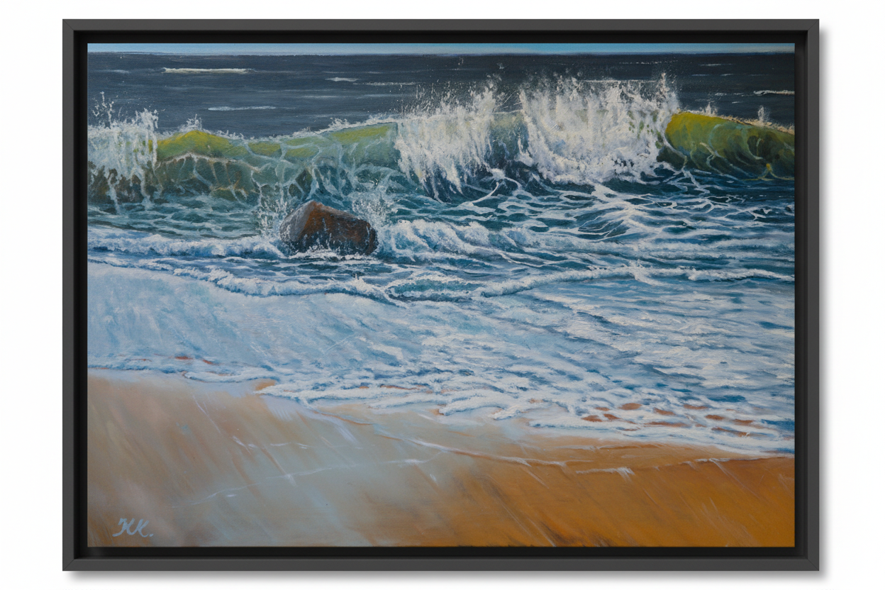 Original Ölgemälde „Der Stein und die Geduld der Welle“ – 70 x 90 cm – auf Leinwand