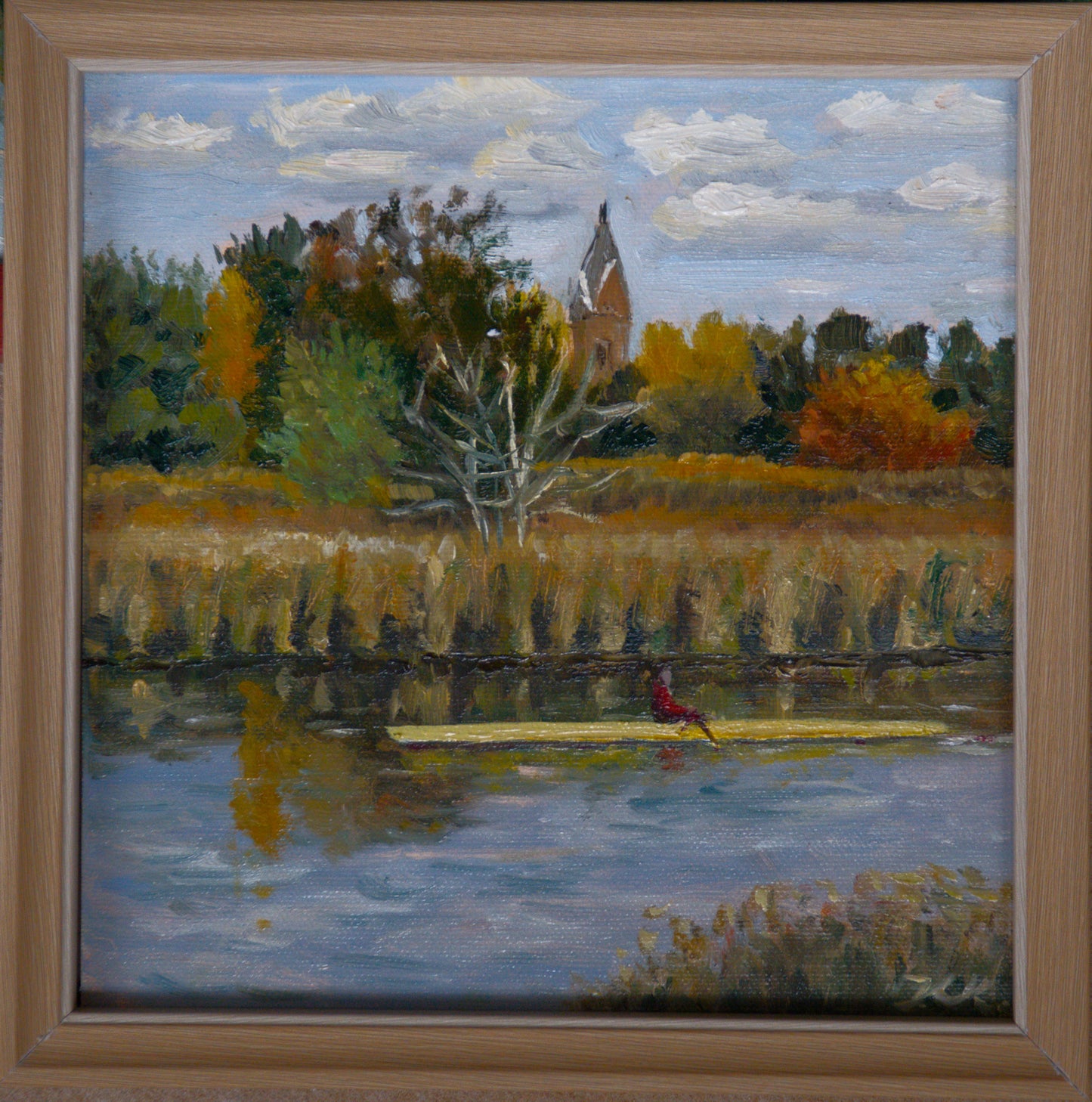 Am Fluß Ryck, original Plein Air Ölgemälde, 20 x 20 cm