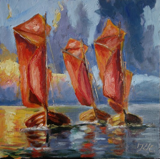 Verkauft!! Zeesbootregatta, Malerei  Leinwandauf Bord, Original-Kunst, Maritime Malerei, Strand,  Wasser, Wohnzimmer Dekor, große Wandkunst