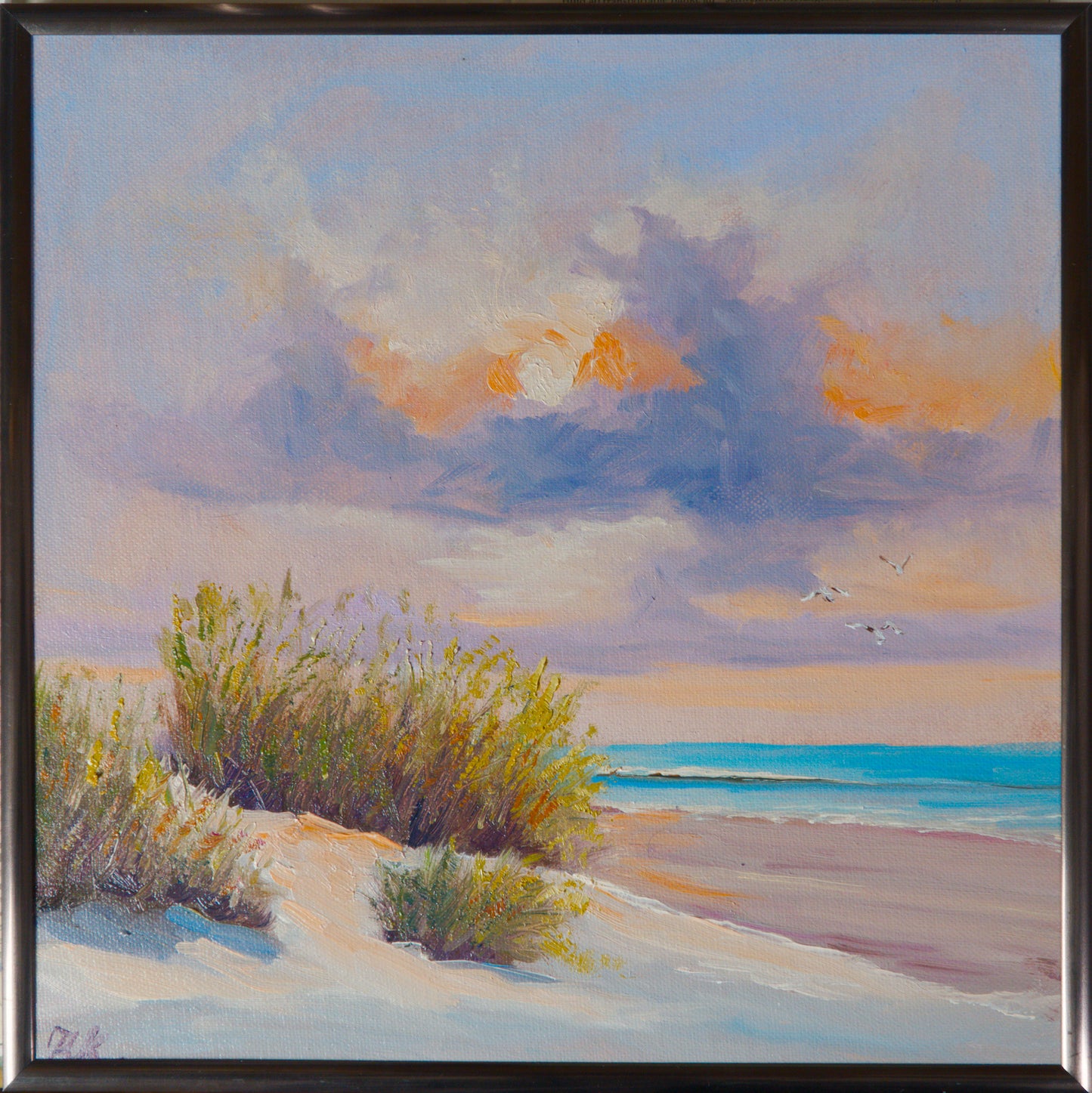 Dünengras im Abendlicht, originales Ölgemälde von Klaus Krege, 30 x 30 cm