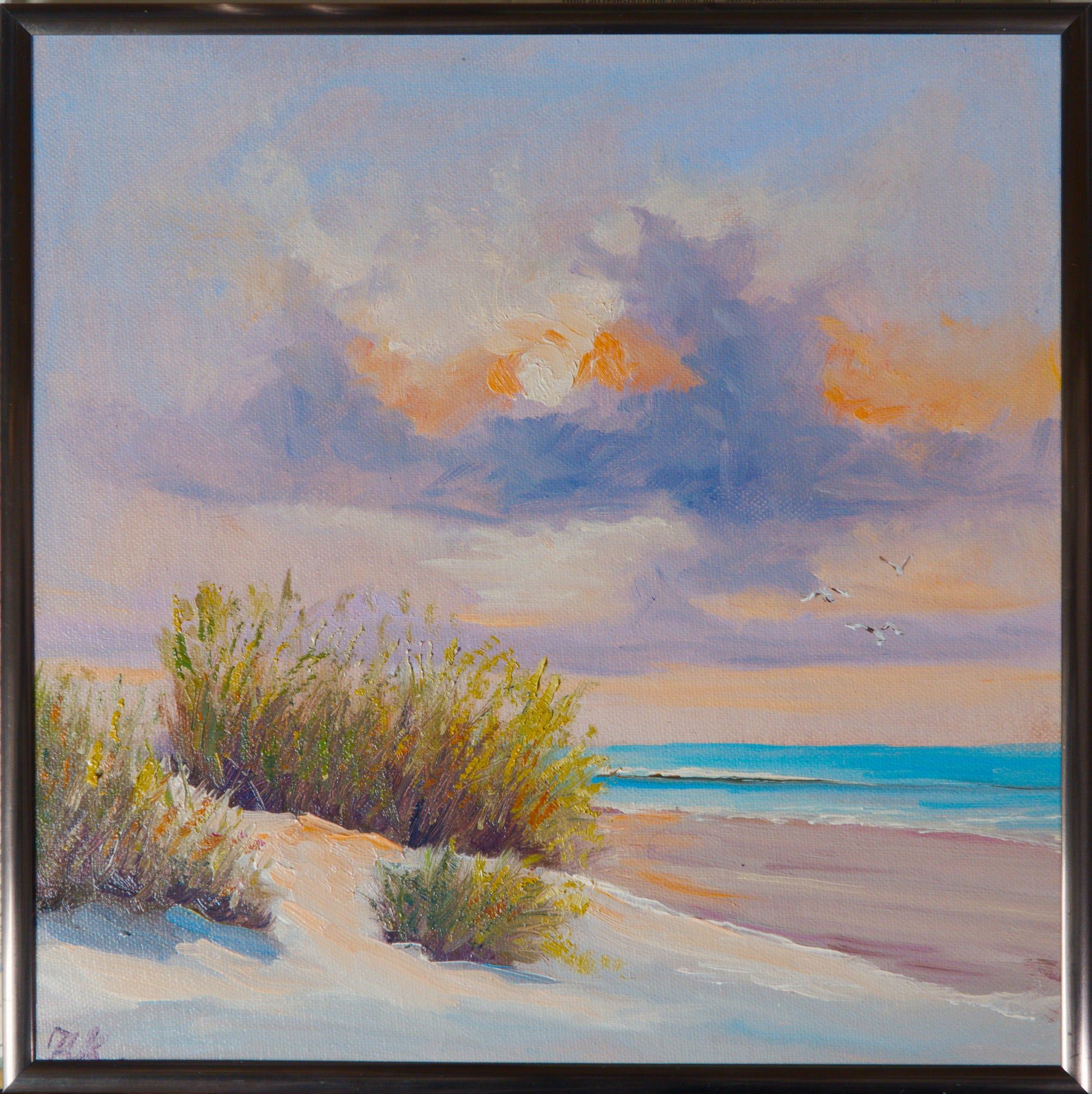 Dünengras im Abendlicht, originales Ölgemälde von Klaus Krege, 30 x 30 cm