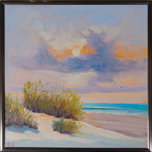 Dünengras im Abendlicht, originales Ölgemälde von Klaus Krege, 30 x 30 cm