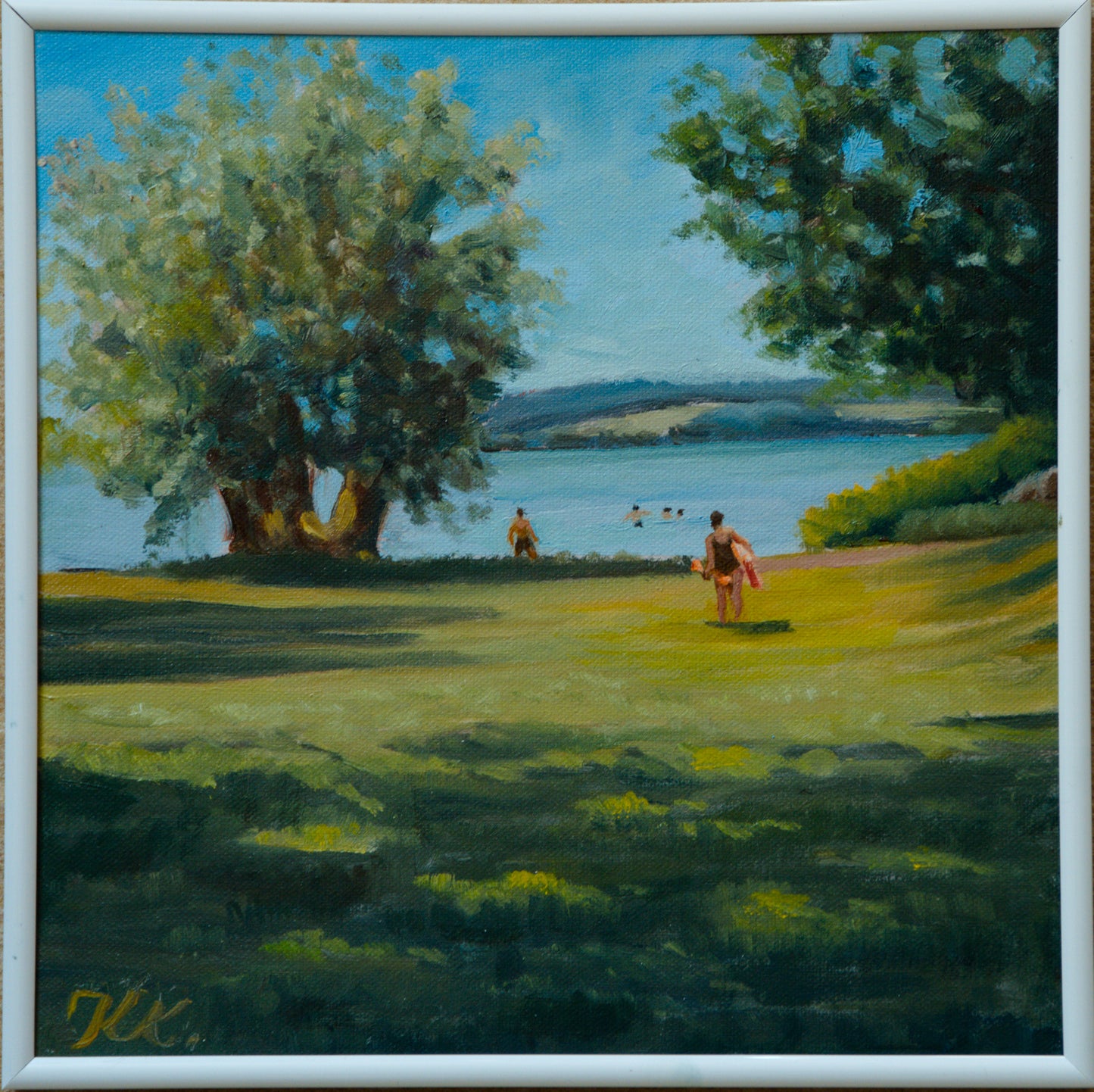 Am Strand von Graelotte am Kummerower See, plein air öl painting, 30 x 30 cm