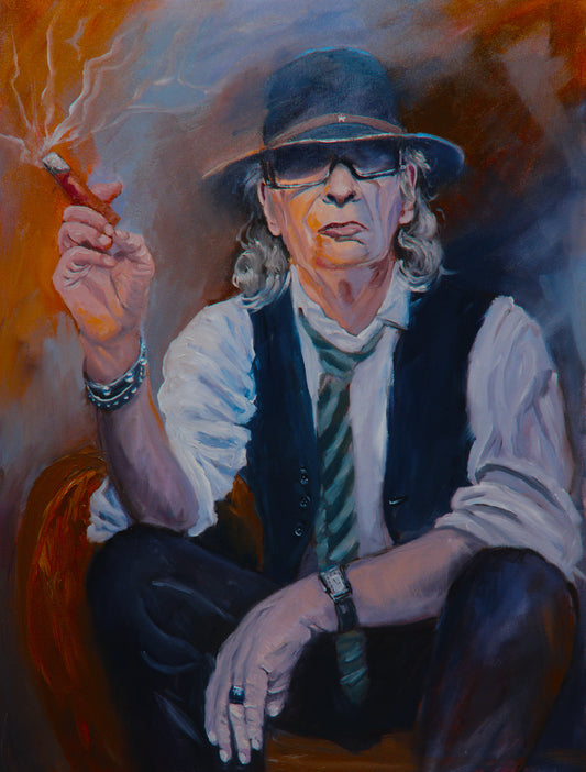 Porträt von Udo Lindenberg mit Zigarre – Ausdrucksstarkes Kunstwerk im modernen Stil