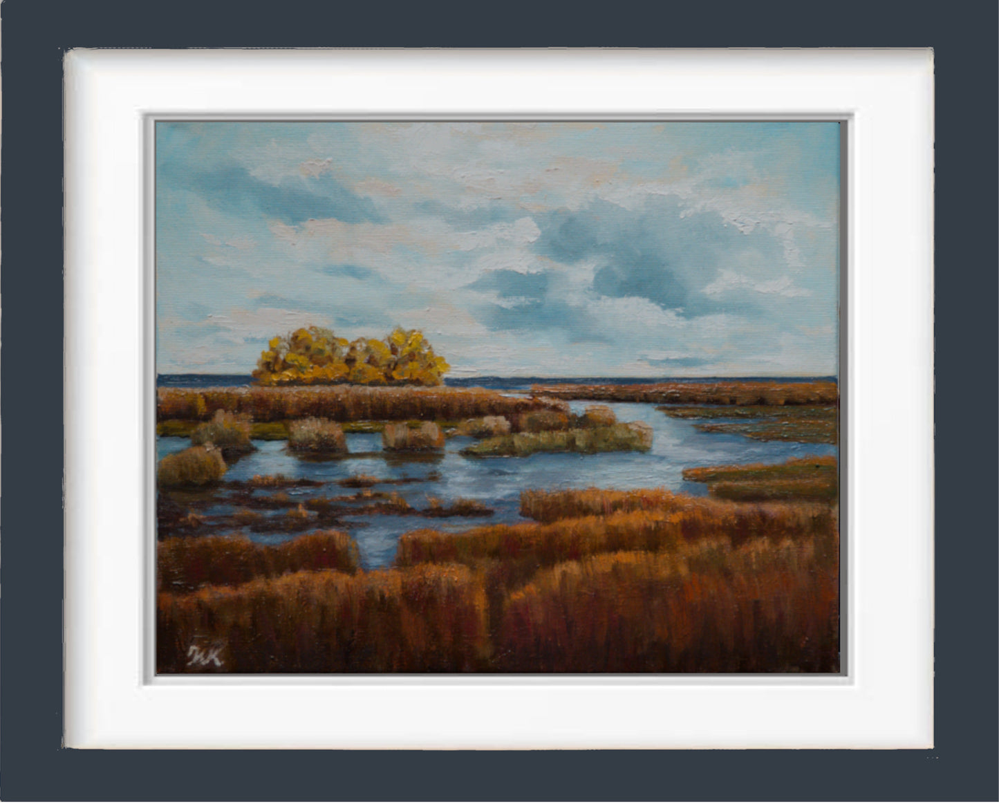 Landschaft am Bodden, Original-Kunst, Landschaftsmalerei, Wiesen, Felder, Wohnzimmer Dekor, große Wandkunst, Geschenk Ideen, Schilf