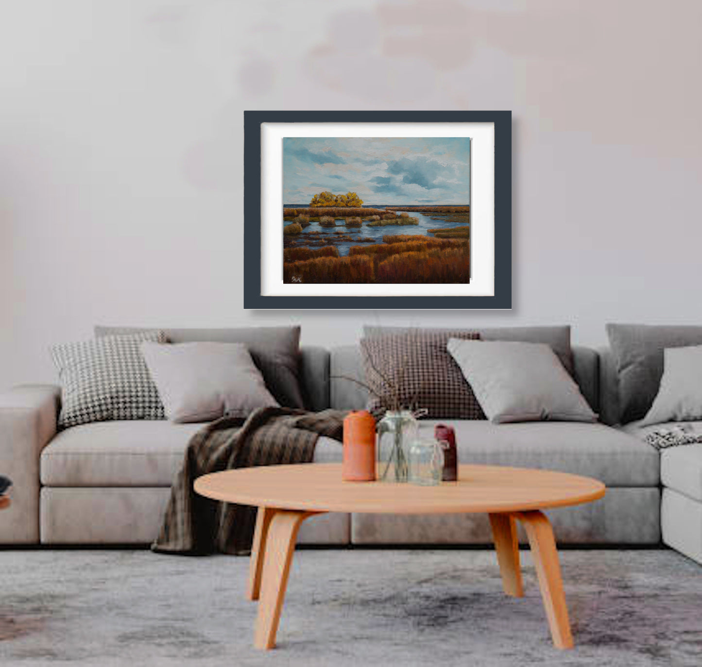 Landschaft am Bodden, Original-Kunst, Landschaftsmalerei, Wiesen, Felder, Wohnzimmer Dekor, große Wandkunst, Geschenk Ideen, Schilf