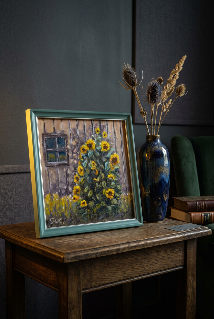 Sonnenblume_vor_dem_Schuppen auf dem Tisch