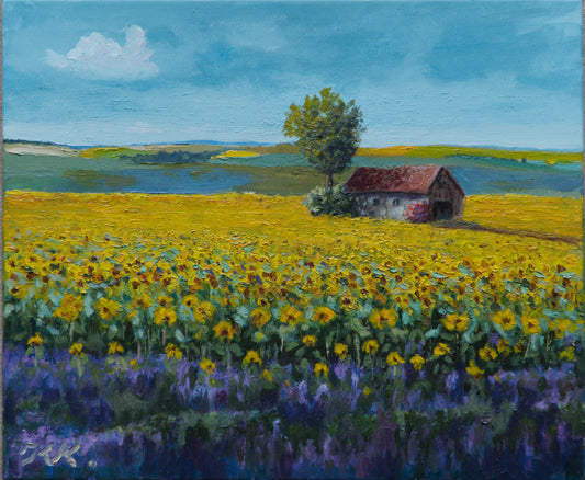 Sonnenblumenfeld, Originale Ölmalerei von Klaus Krege,50 x 60 cm