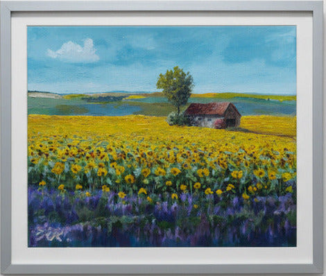 Sonnenblumenfeld, Originale Ölmalerei von Klaus Krege,50 x 60 cm