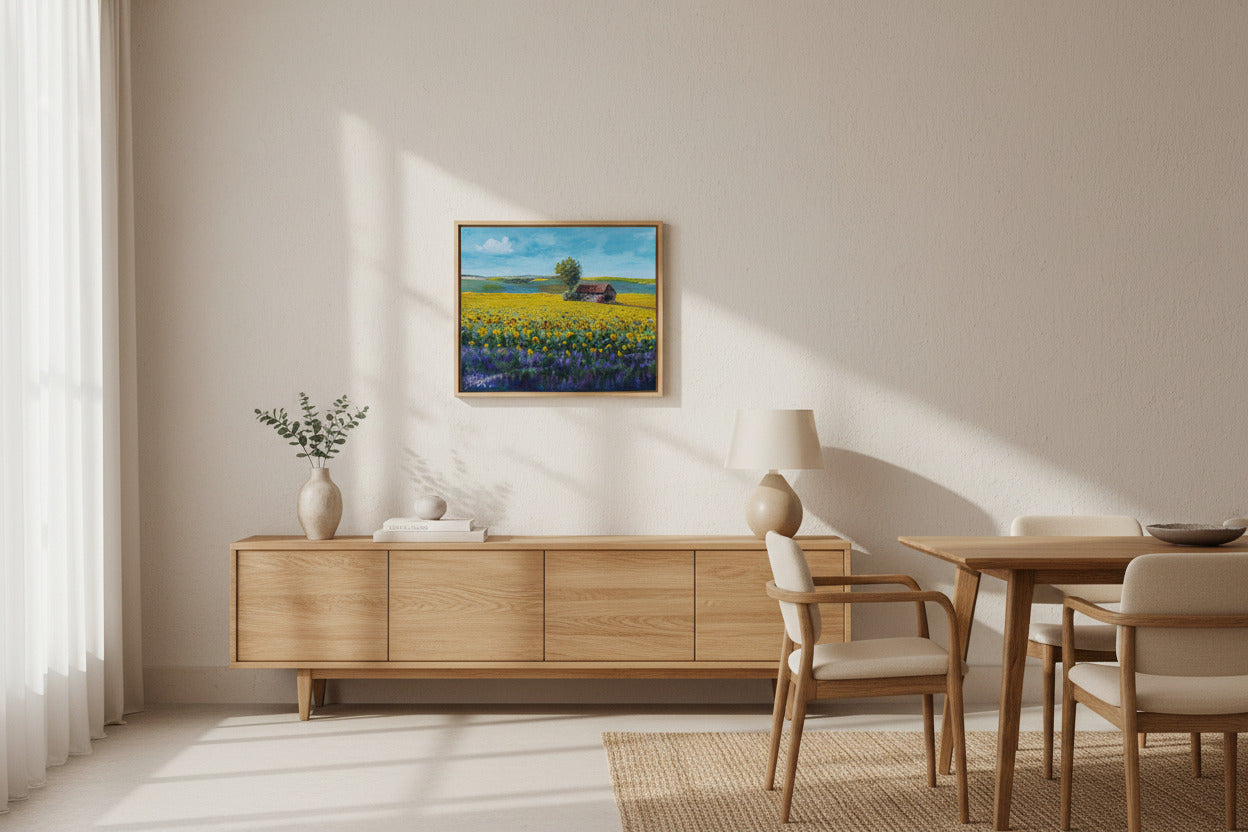 Sonnenblumenfeld, Originale Ölmalerei von Klaus Krege,50 x 60 cm