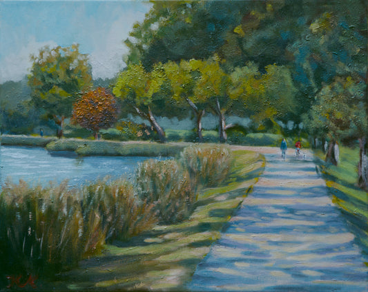 Treidelpfad am Ryck, originales Öl-Gemälde von Klaus Krege, 40 x 50 cm