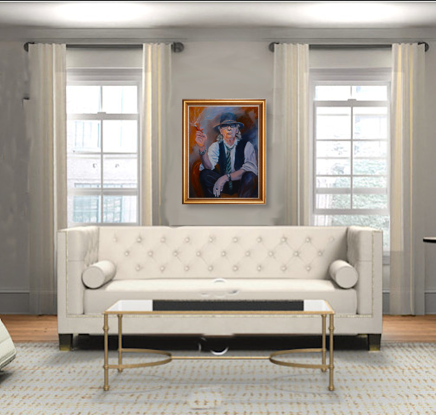 Porträt von Udo Lindenberg mit Zigarre – Ausdrucksstarkes Kunstwerk im modernen Stil