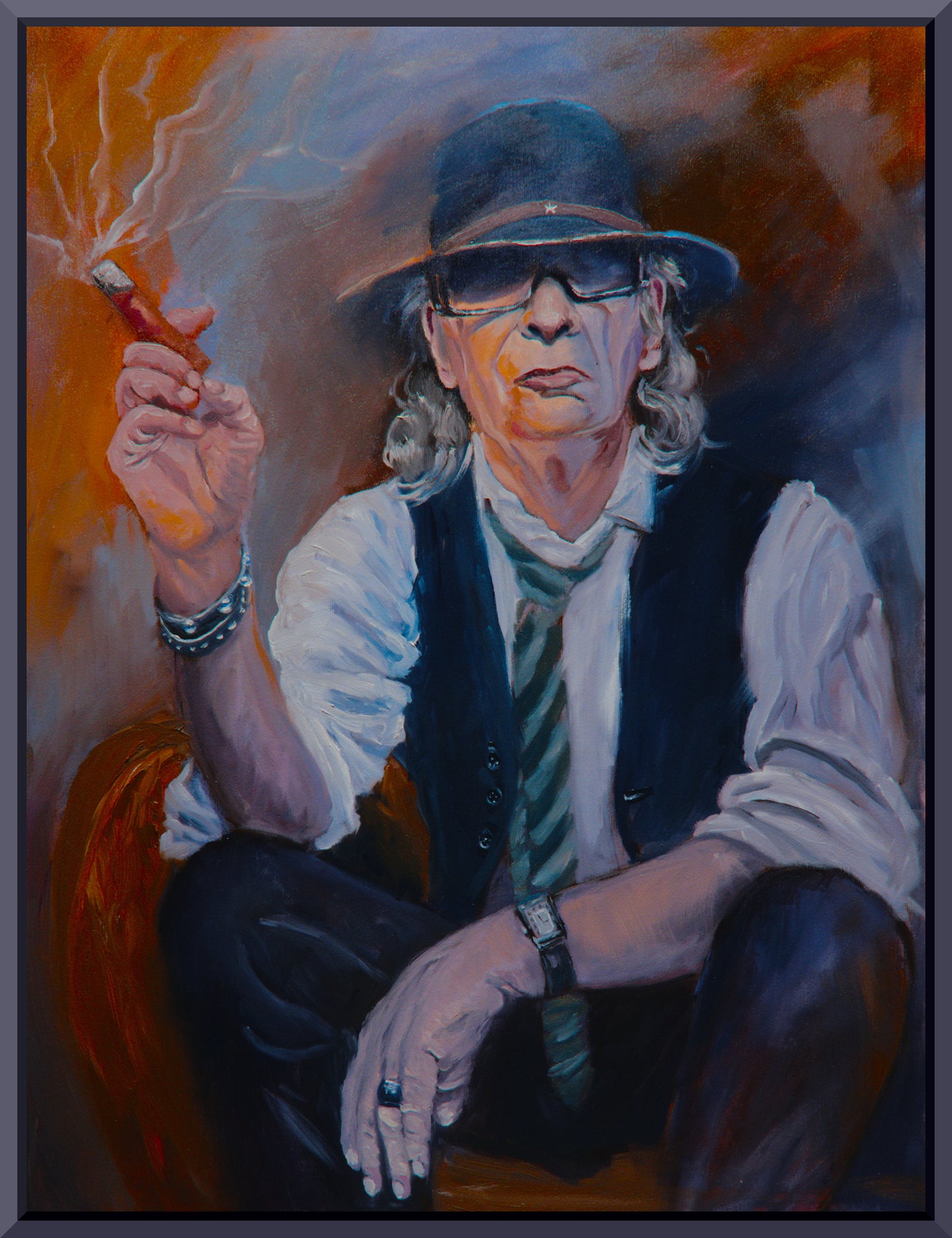 Porträt von Udo Lindenberg mit Zigarre – Ausdrucksstarkes Kunstwerk im modernen Stil