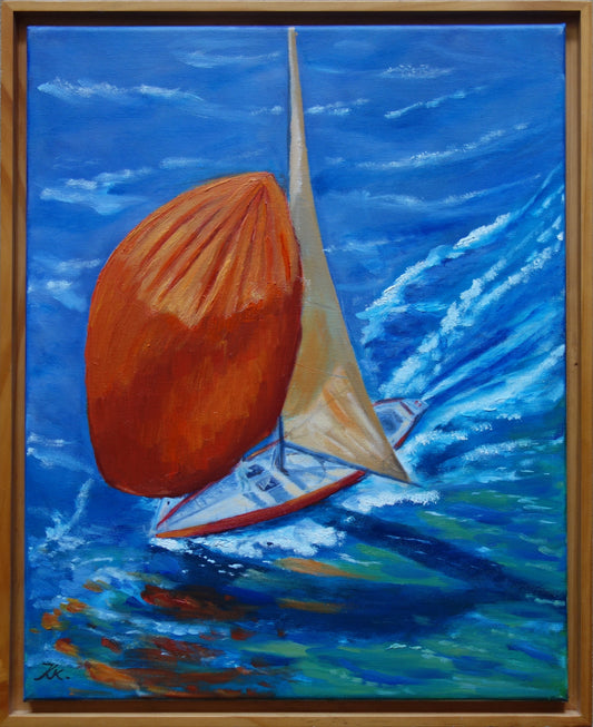 Vor dem Wind, originala Öl-Malerei, INKLUSIVE DES RAHMENS