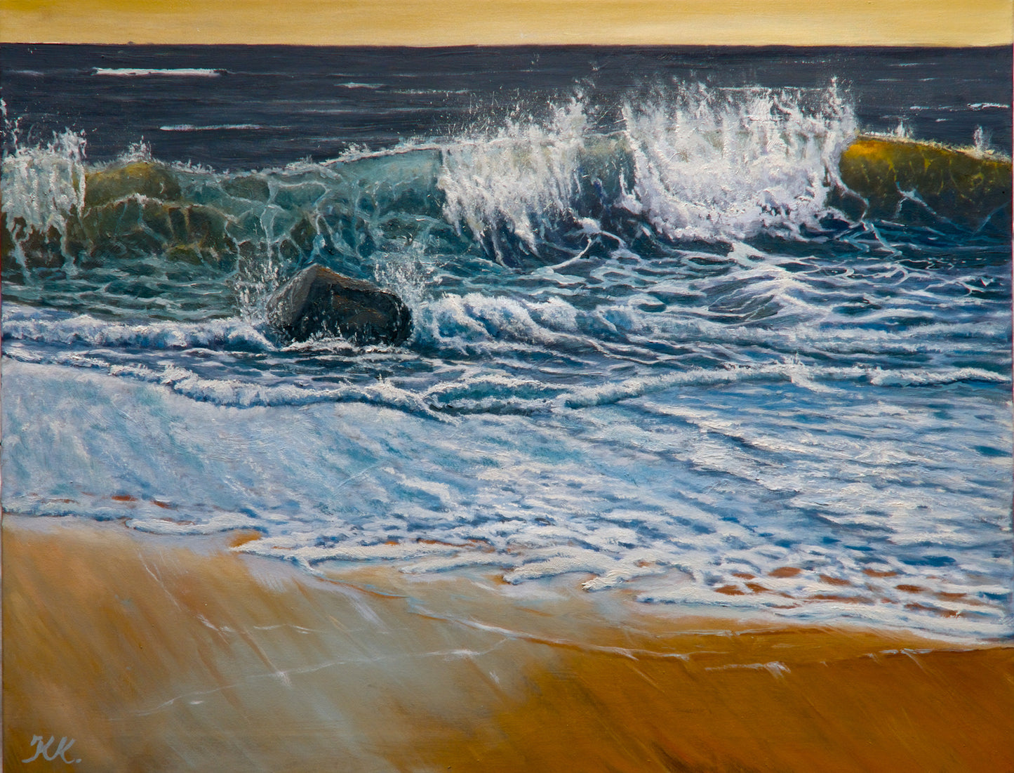 Original Ölgemälde „Der Stein und die Geduld der Welle“ – 70 x 90 cm – auf Leinwand