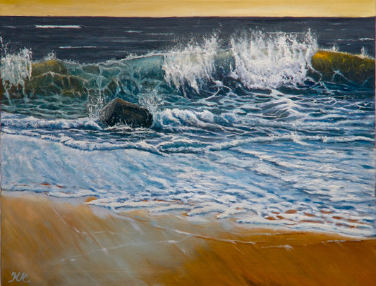 Original Ölgemälde „Der Stein und die Geduld der Welle“ – 70 x 90 cm – auf Leinwand