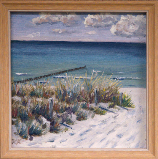 Zingst, Strandaufgang, Originale Plein Air Öl- Malerei, 20 x 20 cm