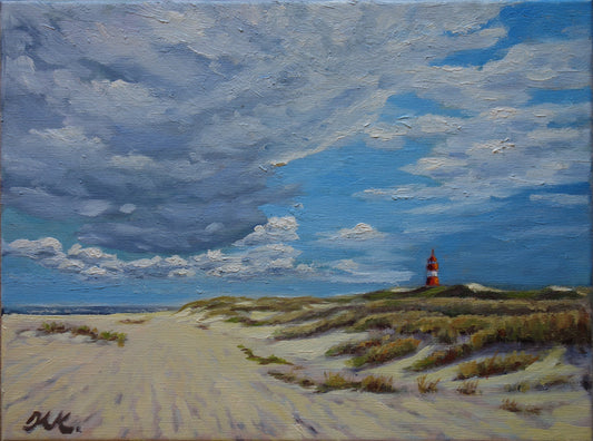 Leuchturm und Dünen auf Sylt, Original-Kunst,