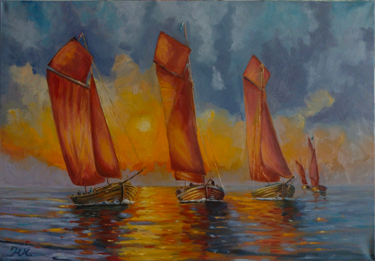 Zeesbootregatta, Malerei, Bilder vom Meer, Original-Kunst, Ostsee, maritime Malerei, Strand, Meer, Wasser, Wohnzimmer Deko, Kunst,Boote