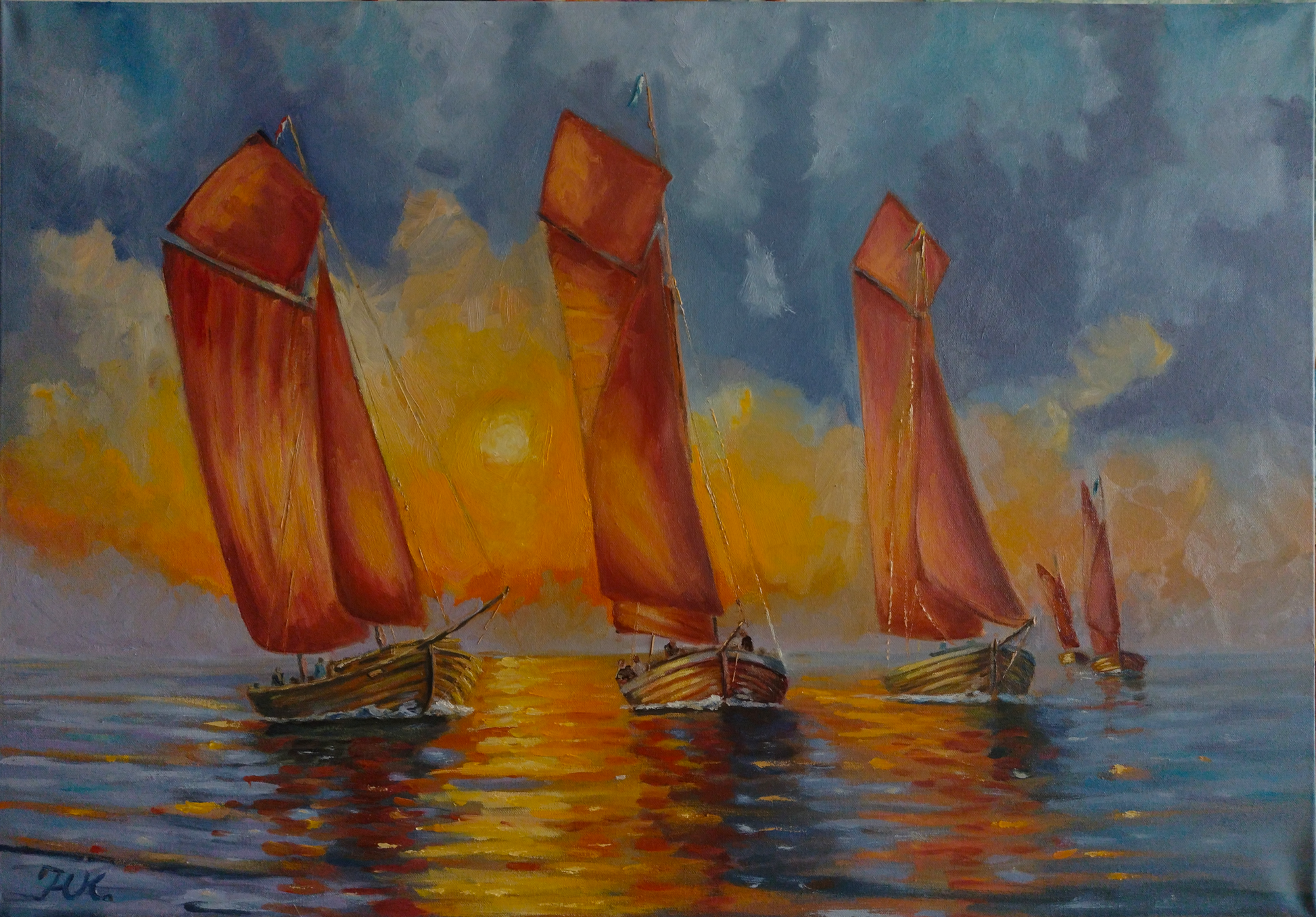 Zeesbootregatta – Originalgemälde Öl auf Leinwand 100x70cm – Klaus-Ulrich Krege